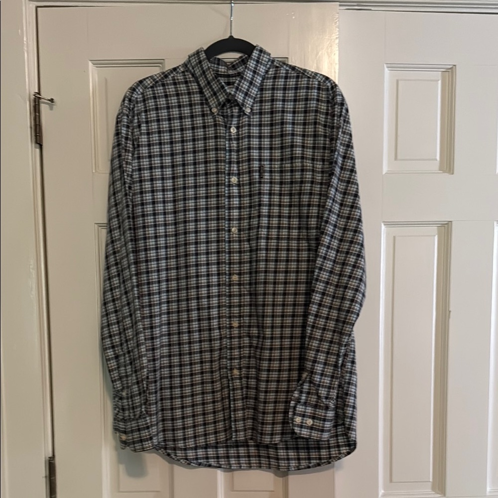 Beretta Black and White Casual Button Down Shirt with Classic Plaid Design. L
